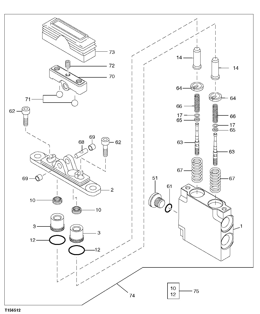 Схема запчастей John Deere 5C ZTS - 167 - HYDRAULIC ACTUATED PROPEL CONTROL VALVE COMPONENTS (BOOM SWING, RESERVE) 3362 CONTROL & LOAD HOLDING VALVES
