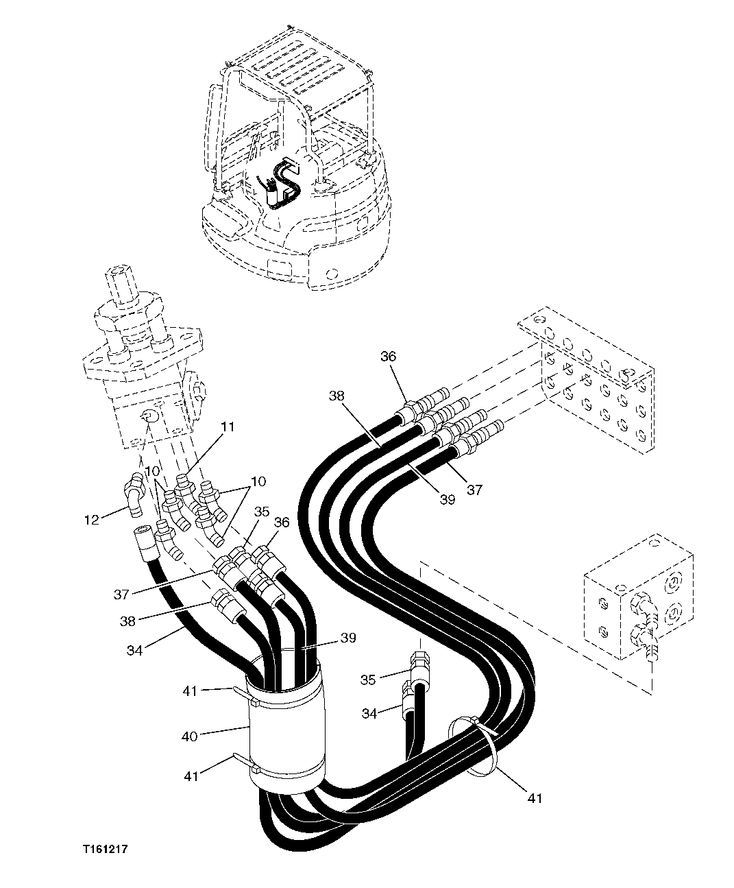 Схема запчастей John Deere 5C ZTS - 187 - LEFT CONSOLE HYDRAULIC ACTUATED CONTROL VALVE HOSES 3363 LINES, HOSES & FITTINGS