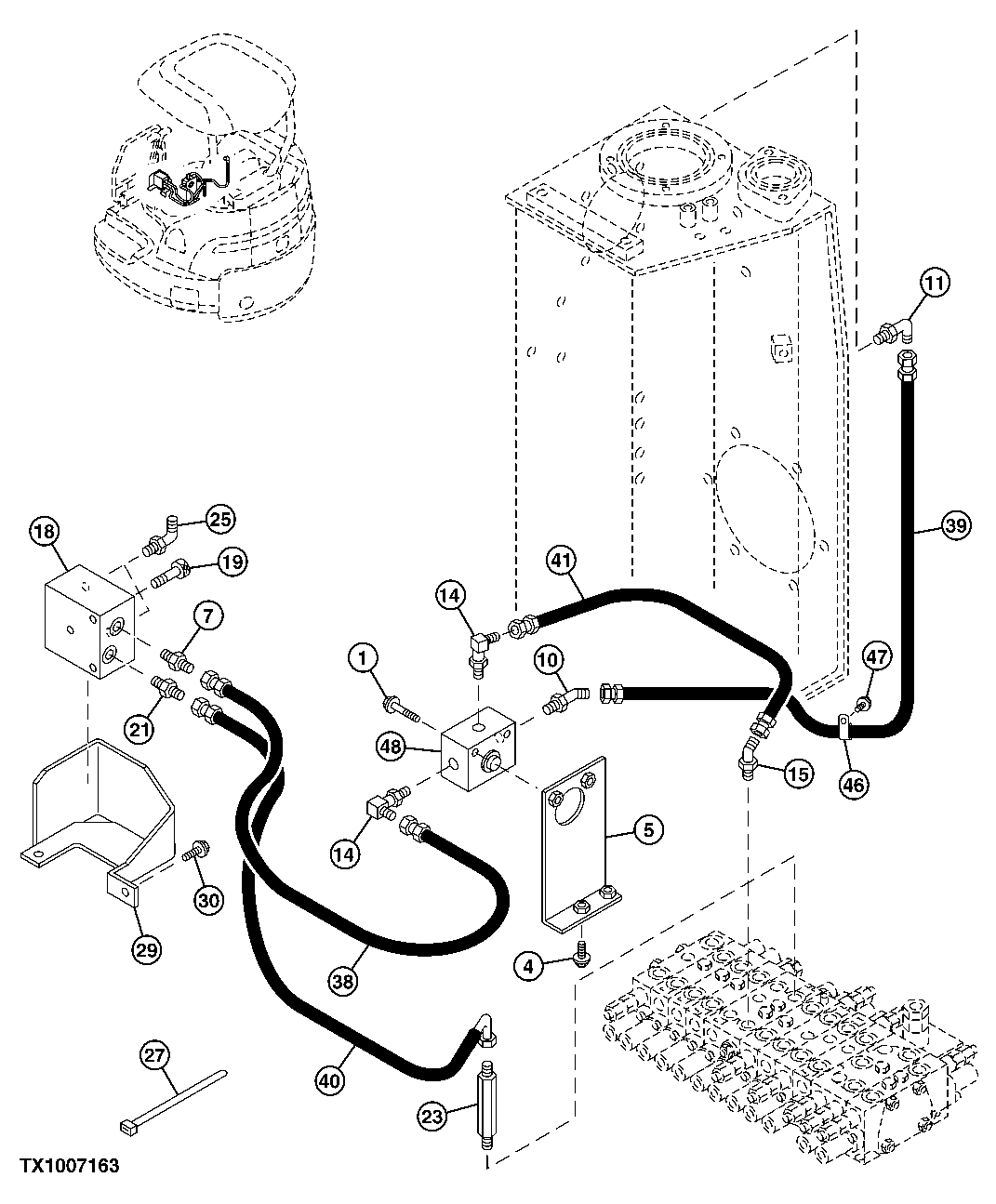 Схема запчастей John Deere 5C ZTS - 195 - AUXILIARY HYDRAULIC LINES (UPPERSTRUCTURE)(SN. -221163) ( - 221163) 3363 LINES, HOSES & FITTINGS