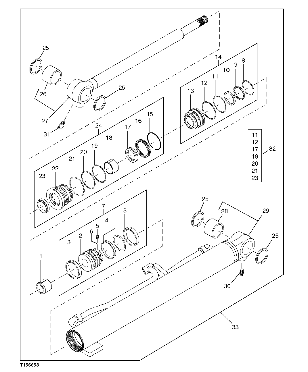 Схема запчастей John Deere 5C ZTS - 199 - BOOM CYLINDER (COMPONENTS) 3365 Hydraulic Cylinders