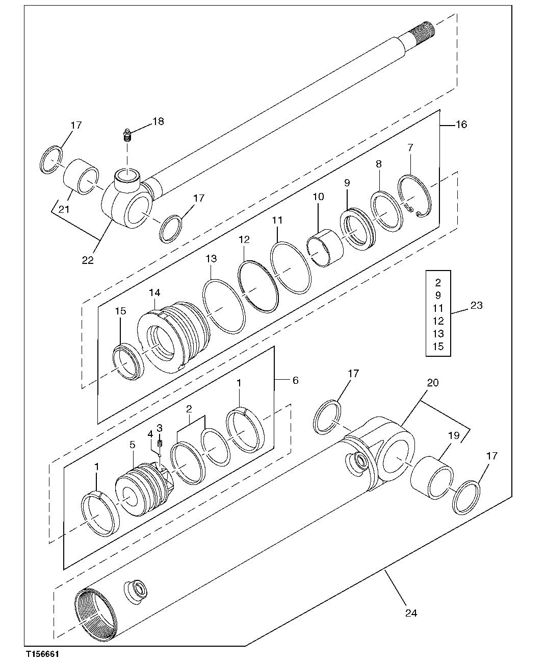 Схема запчастей John Deere 5C ZTS - 206 - BOOM SWING CYLINDER (COMPONENTS) 4365 Cylinders