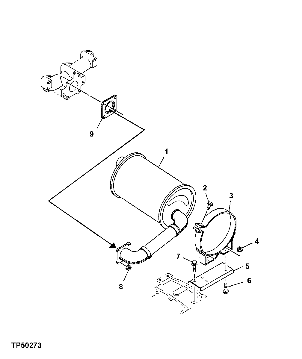 Схема запчастей John Deere 0C ZTS - 49 - Muffler 0531 MUFFLER & EXHAUST PIPE
