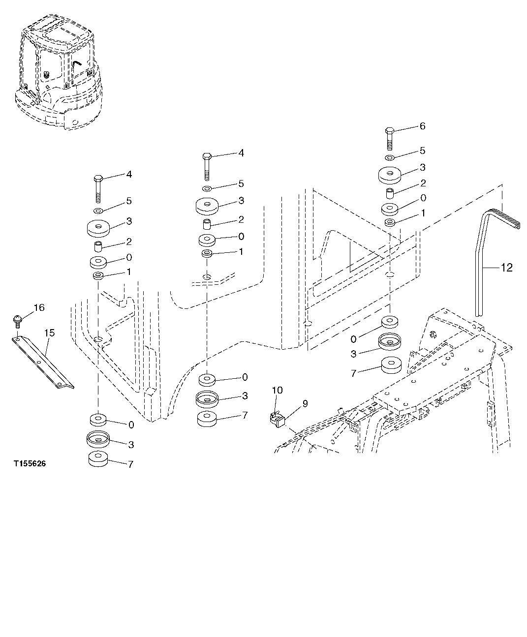 Схема запчастей John Deere 0C ZTS - 71 - CAB MOUNTS AND HARDWARE 1810 Operator Enclosure