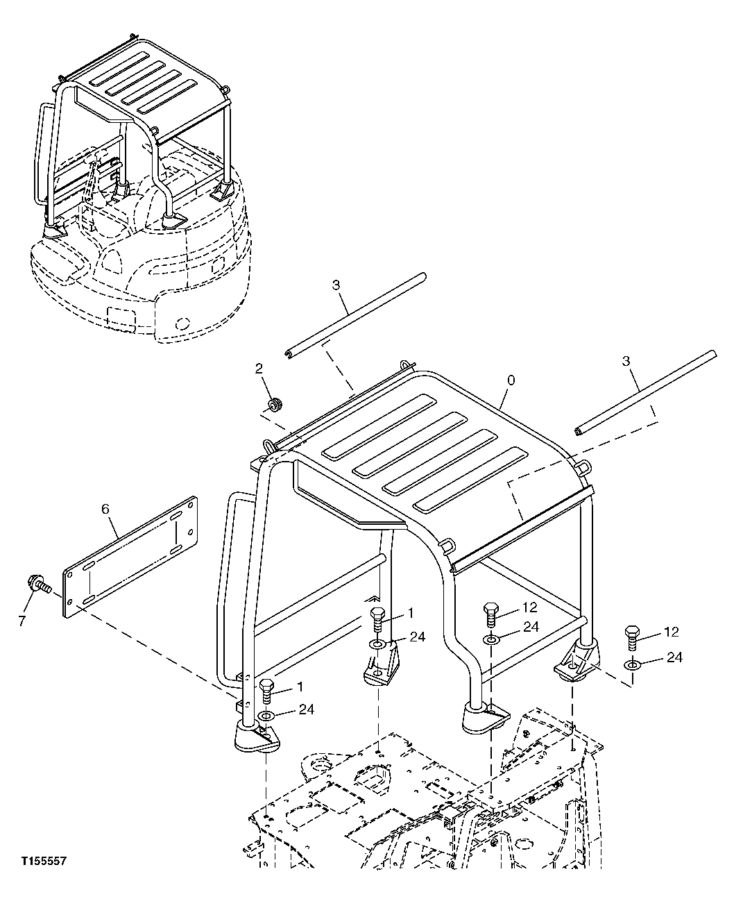 Схема запчастей John Deere 0C ZTS - 73 - Canopy 1811 ROPS, FOPS, OPS OR BODY FRAME