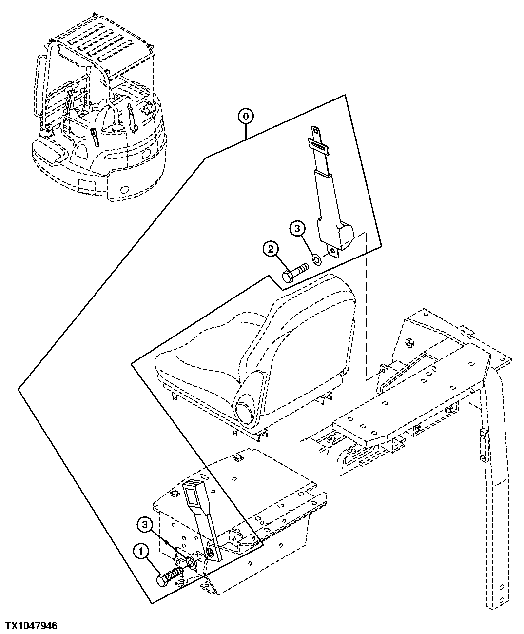 Схема запчастей John Deere 0C ZTS - 88 - RETRACTABLE SEAT BELT 1821 Seat And Seat Belts