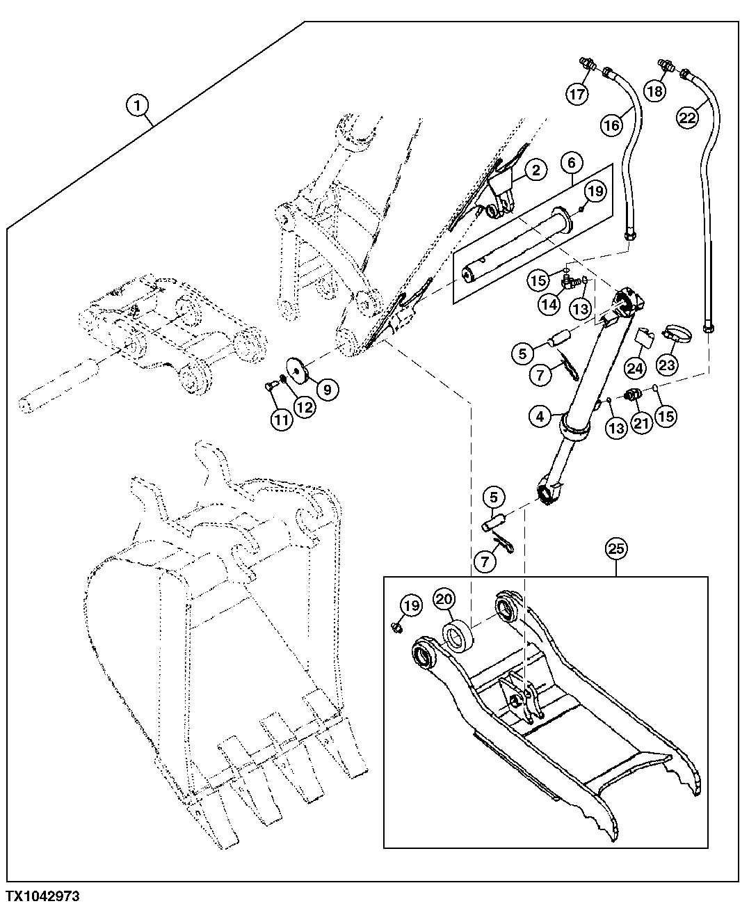 Схема запчастей John Deere 0C ZTS - 137 - Hydraulic Bucket Clamp (Replacement) 3302 Bucket With Teeth