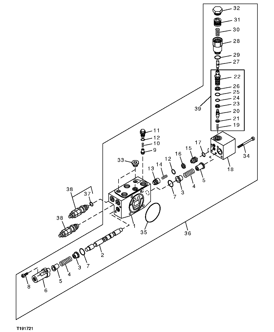 Схема запчастей John Deere 0C ZTS - 183 - Boom Flow Control Valve Components Section 3362 CONTROL & LOAD HOLDING VALVES