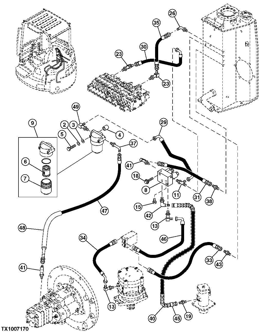 Схема запчастей John Deere 0C ZTS - 186 - Pilot Lines 3363 LINES, HOSES & FITTINGS