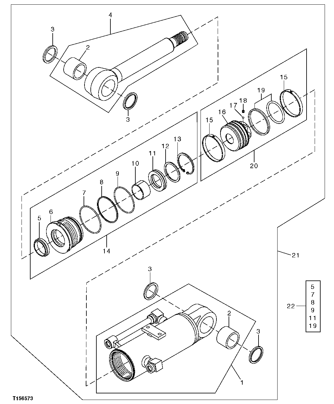 Схема запчастей John Deere 0C ZTS - 205 - BLADE CYLINDER (COMPONENTS) 3365 Hydraulic Cylinders
