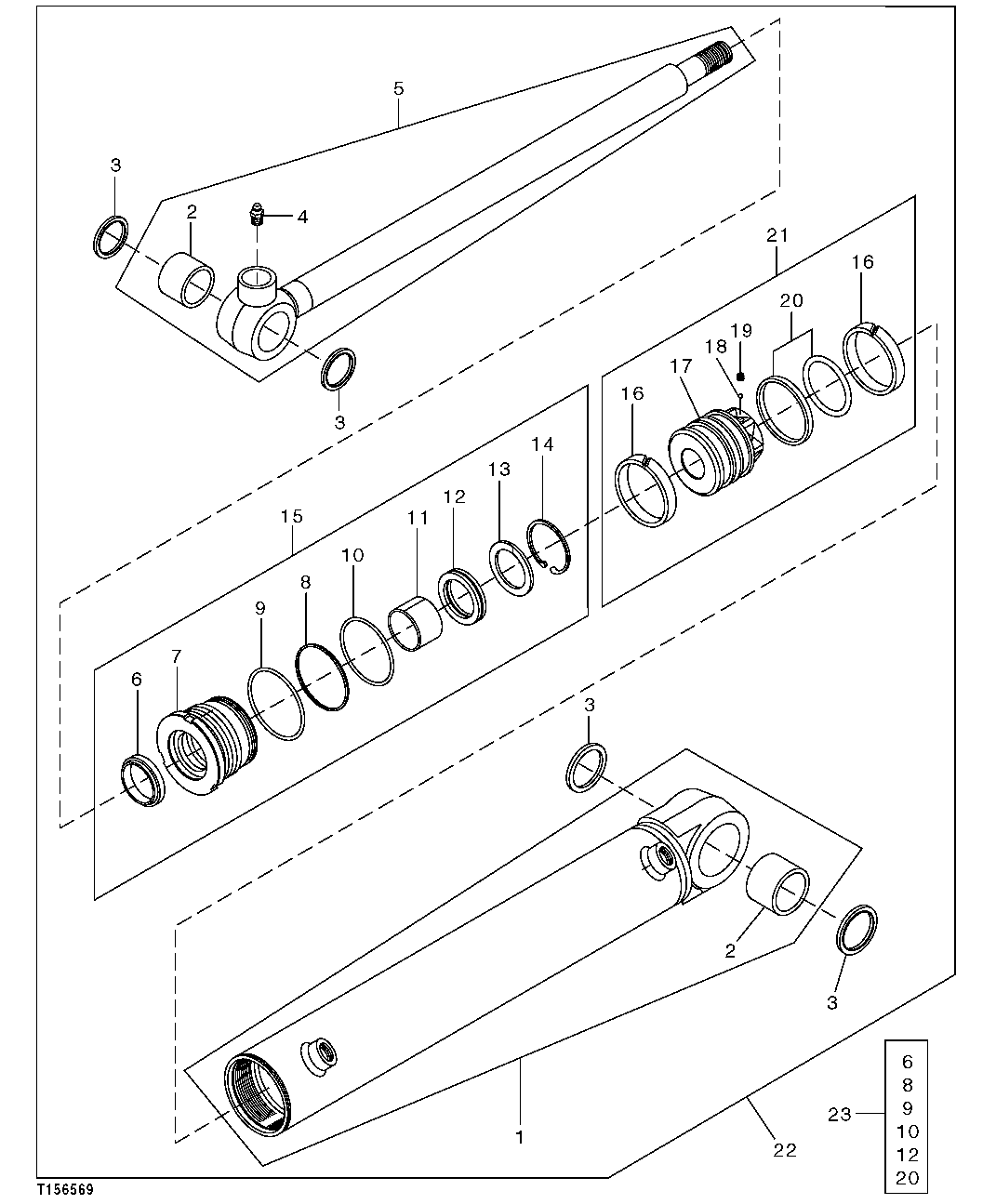 Схема запчастей John Deere 0C ZTS - 208 - BOOM SWING CYLINDER (COMPONENTS) 4365 Cylinders
