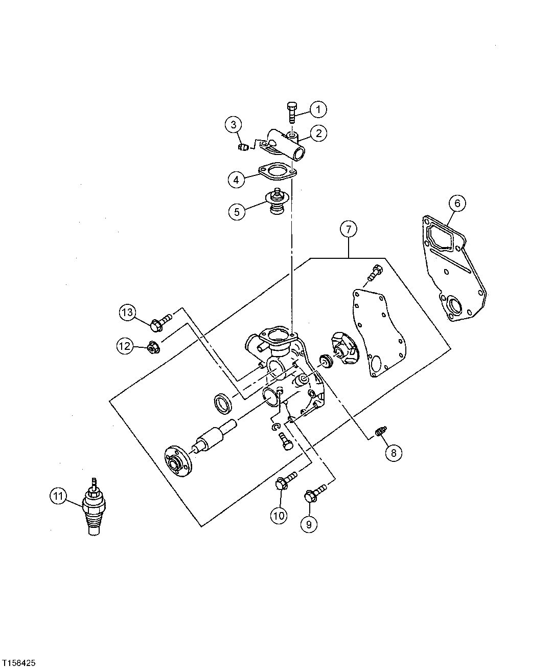 Схема запчастей John Deere 554 - 39 - WATER PUMP, THERMOSTAT AND HOUSING 0417 Water Pump
