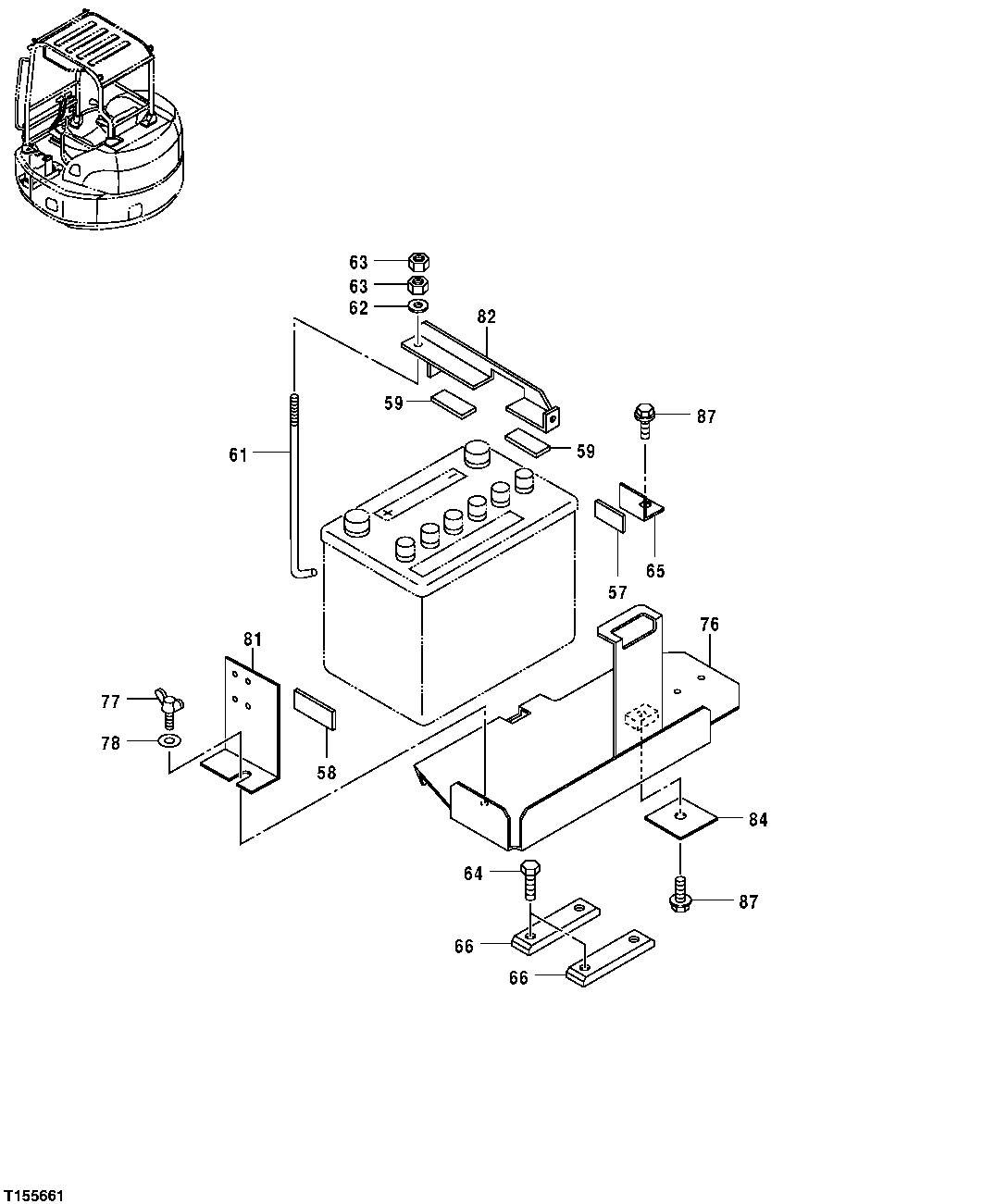 Схема запчастей John Deere 554 - 59 - BATTERY SUPPORT AND HARDWARE ( - 241318) 1671 BATTERY, SUPPORT AND CABLES