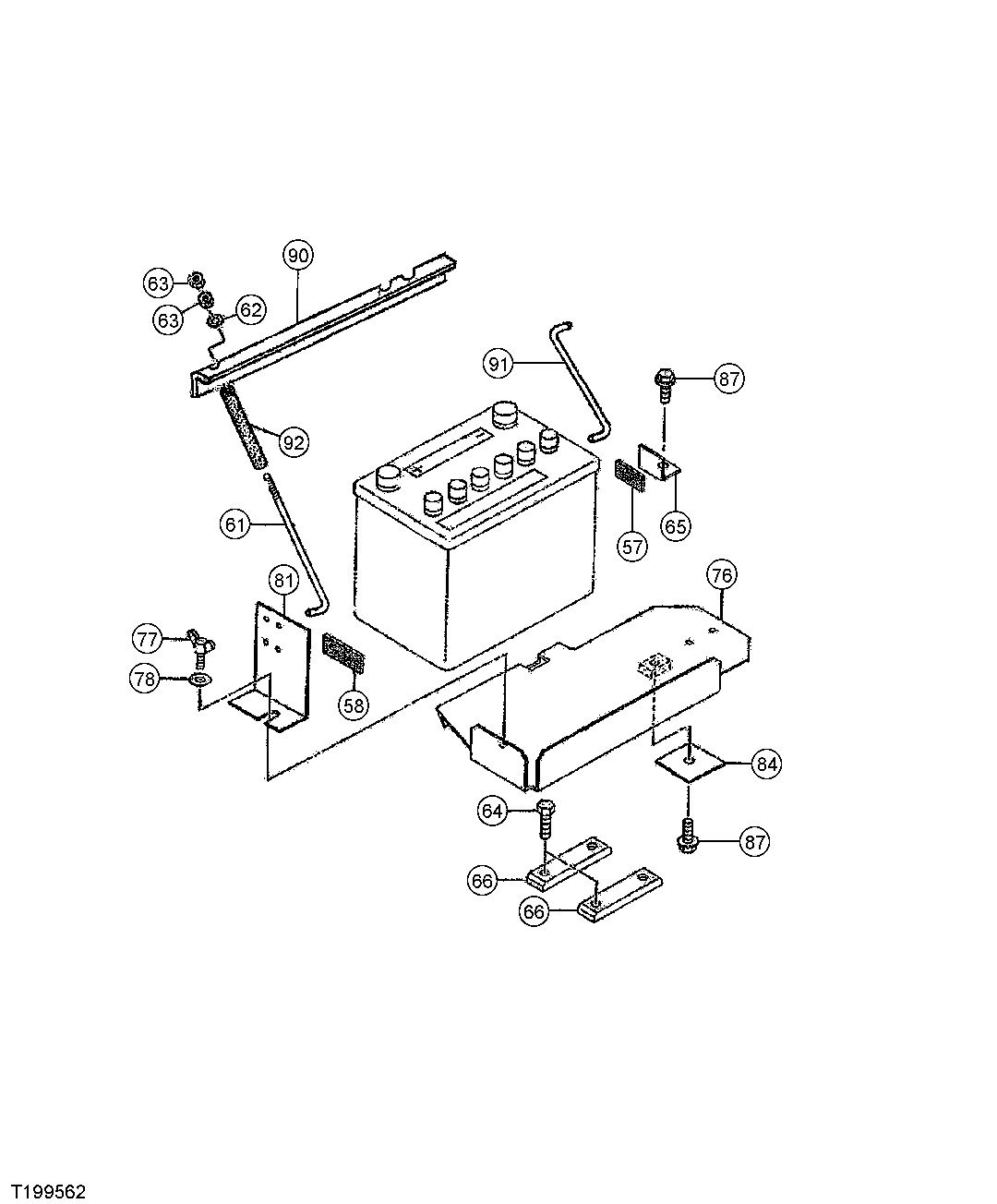 Схема запчастей John Deere 554 - 60 - BATTERY SUPPORT AND HARDWARE (241319 - ) 1671 BATTERY, SUPPORT AND CABLES