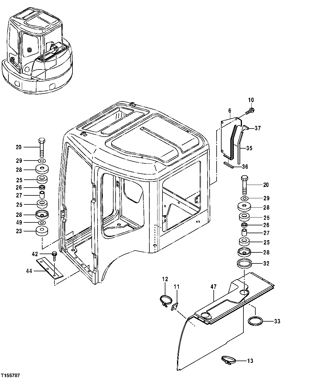 Схема запчастей John Deere 554 - 81 - CAB MOUNTS AND REAR COVER 1810 Operator Enclosure
