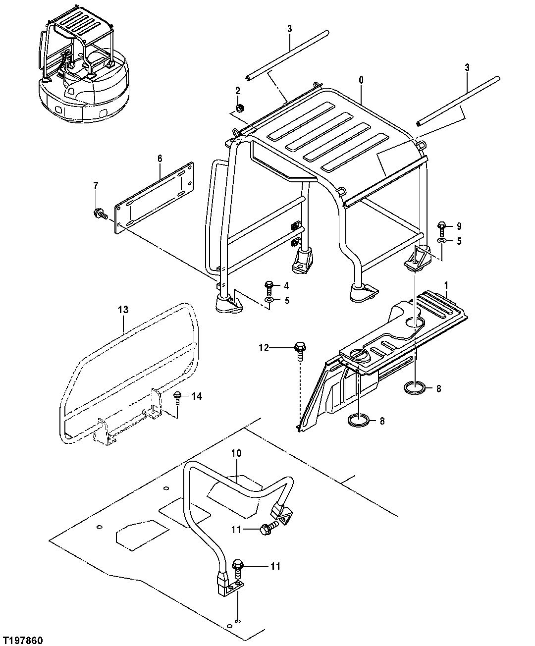 Схема запчастей John Deere 554 - 82 - CANOPY, MOUNTS, REAR COVER AND HANDRAIL 1810 Operator Enclosure