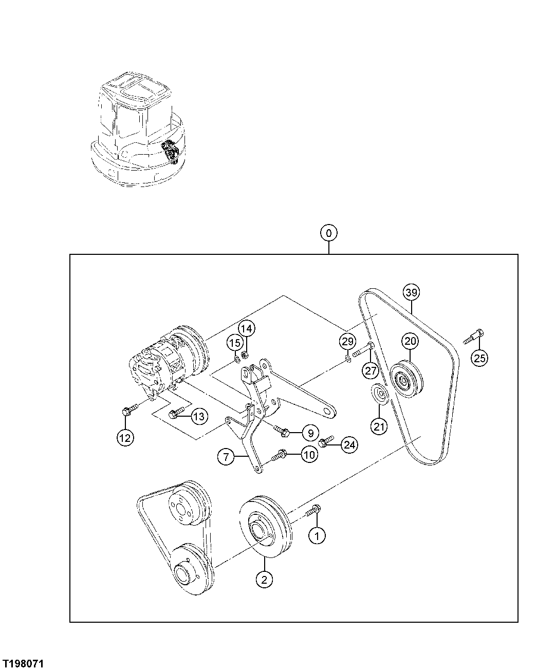 Схема запчастей John Deere 554 - 94 - AIR CONDITIONER COMPRESSOR DRIVE COMPONENTS 1830 HEATING AND AIR CONDITIONING