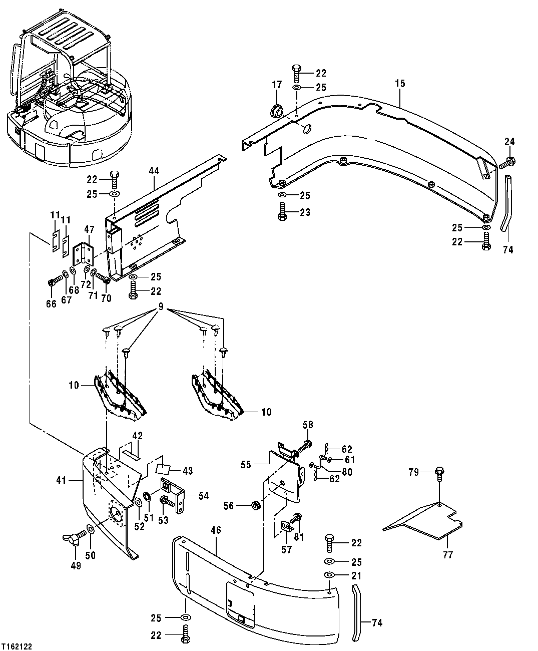 Схема запчастей John Deere 554 - 100 - COVERS (FRONT, LEFT AND RIGHT LOWER) 1910 Hood Or Engine Enclosure