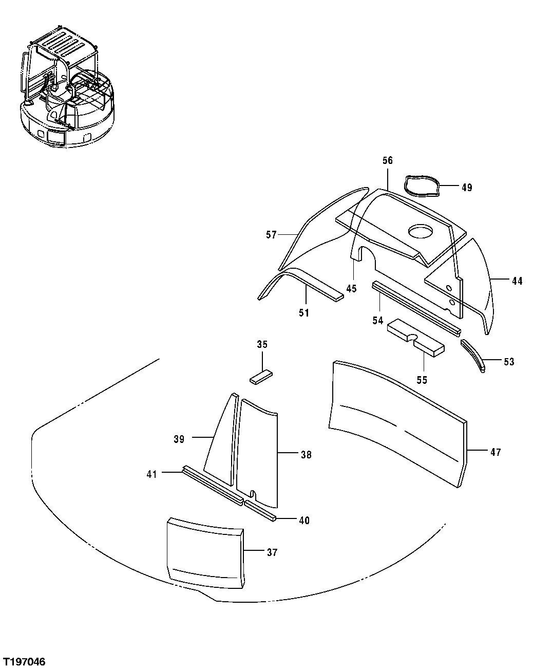 Схема запчастей John Deere 554 - 104 - ISOLATORS (RIGHT UPPER COVER, ENGINE COMPARTMENT AND LEFT LOWER COVER) 1910 Hood Or Engine Enclosure