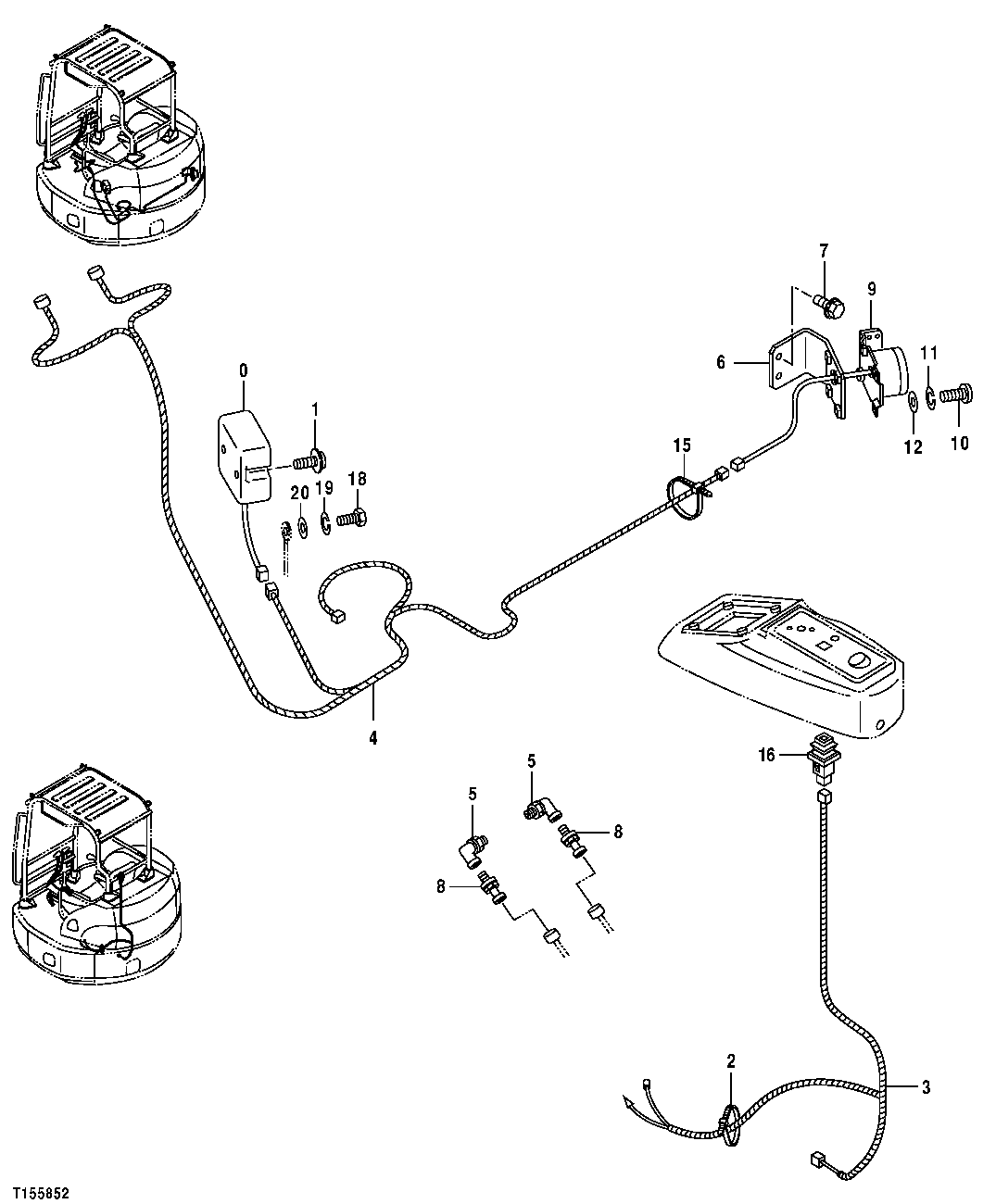 Схема запчастей John Deere 554 - 107 - Travel Alarm, Harness and Bracket 2004 Warning Devices
