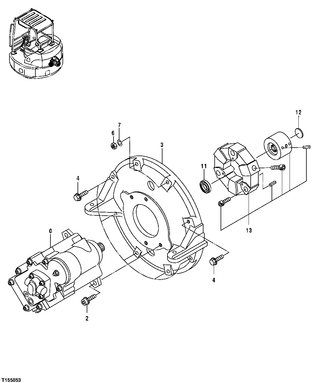 Схема запчастей John Deere 554 - 108 - MAIN HYDRAULIC PUMP AND SUPPORT 2160 Vehicle Hydraulics