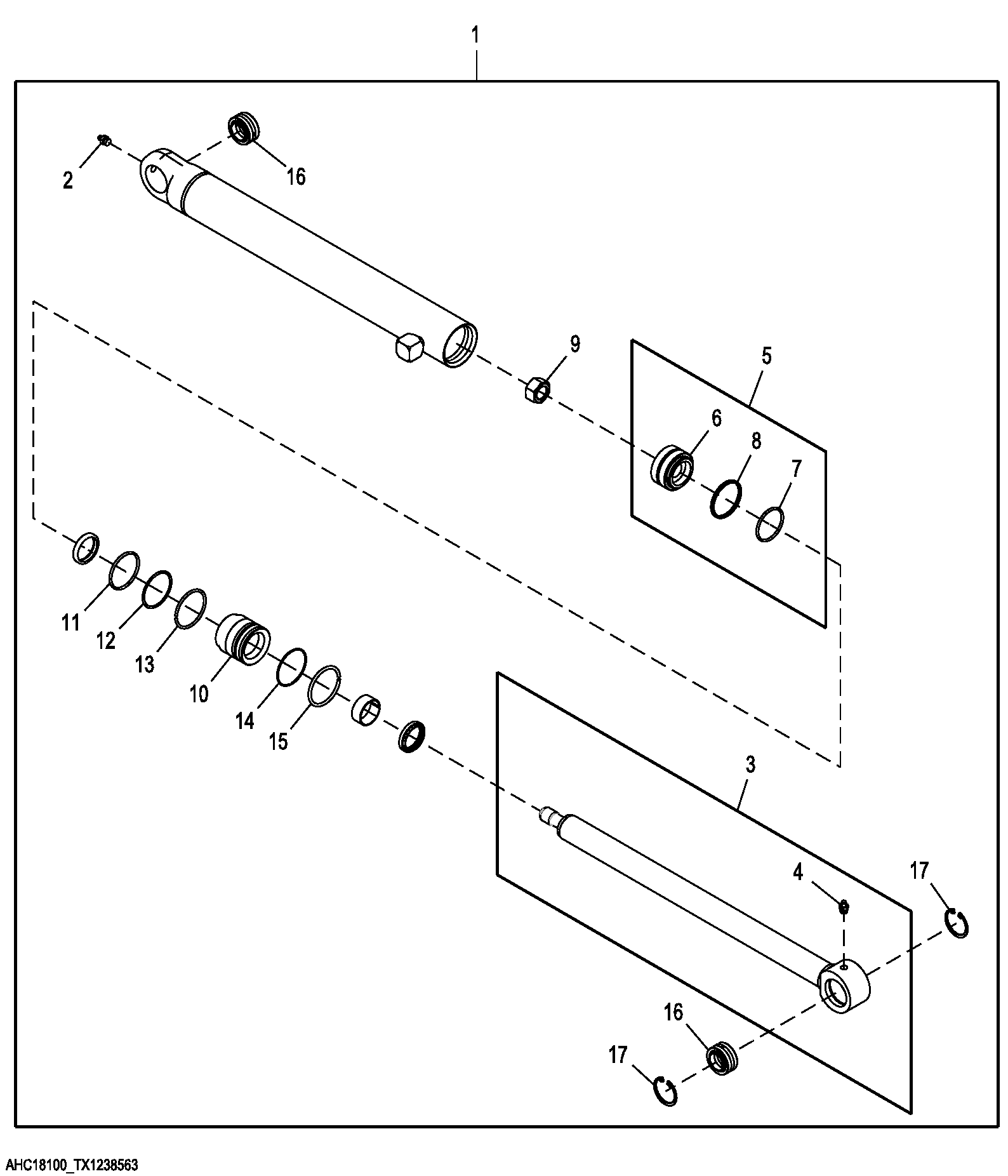 Схема запчастей John Deere 554 - 134 - Bucket Clamp Cylinder Components 3302 Buckets