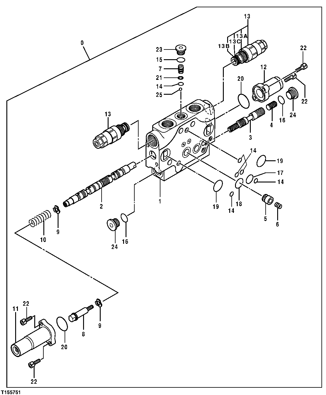 Схема запчастей John Deere 554 - 172 - Main Control Valve Components - Bucket Section 3360 HYDRAULIC SYSTEM