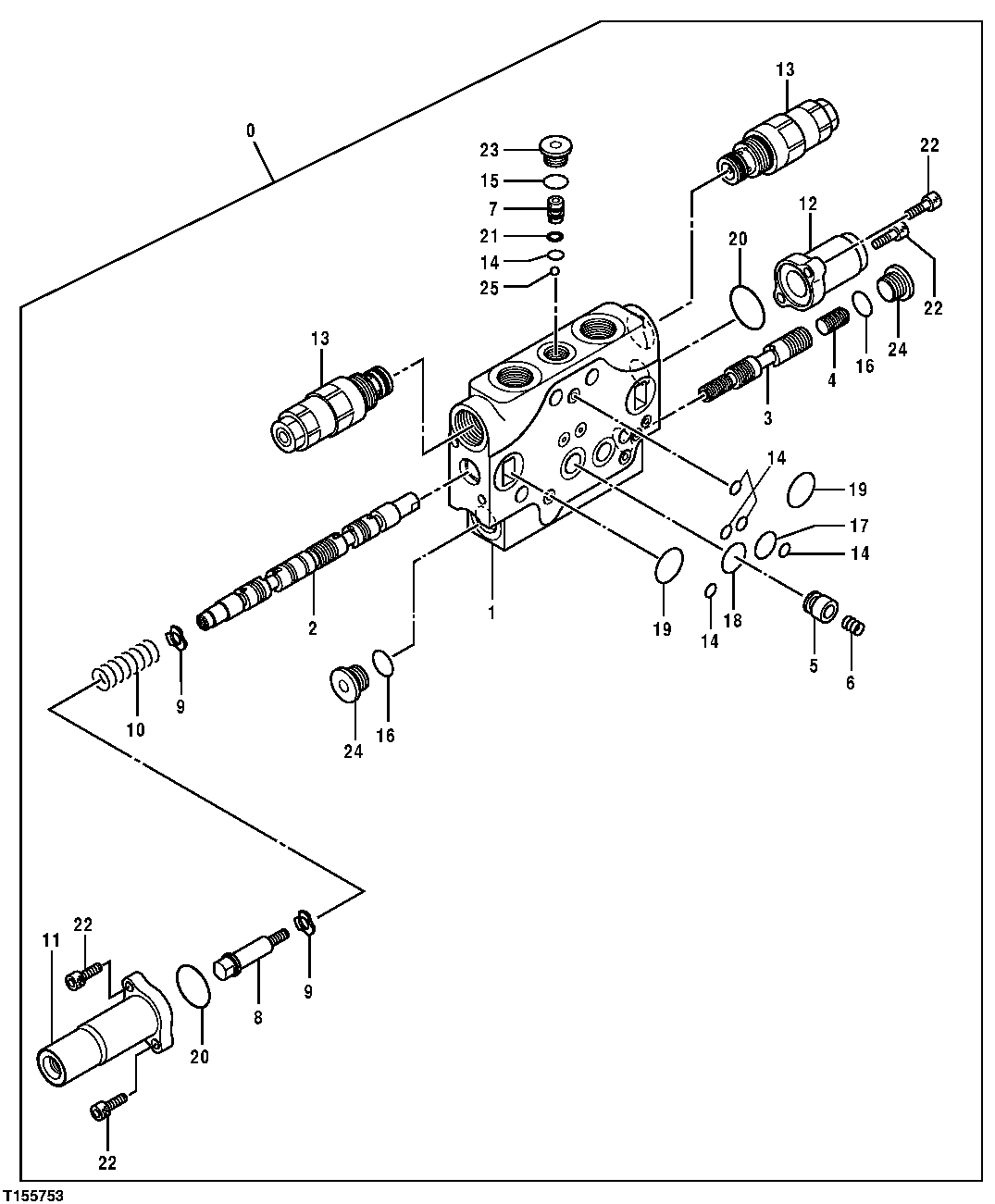 Схема запчастей John Deere 554 - 174 - Main Control Valve Components - Auxiliary Section 3360 HYDRAULIC SYSTEM