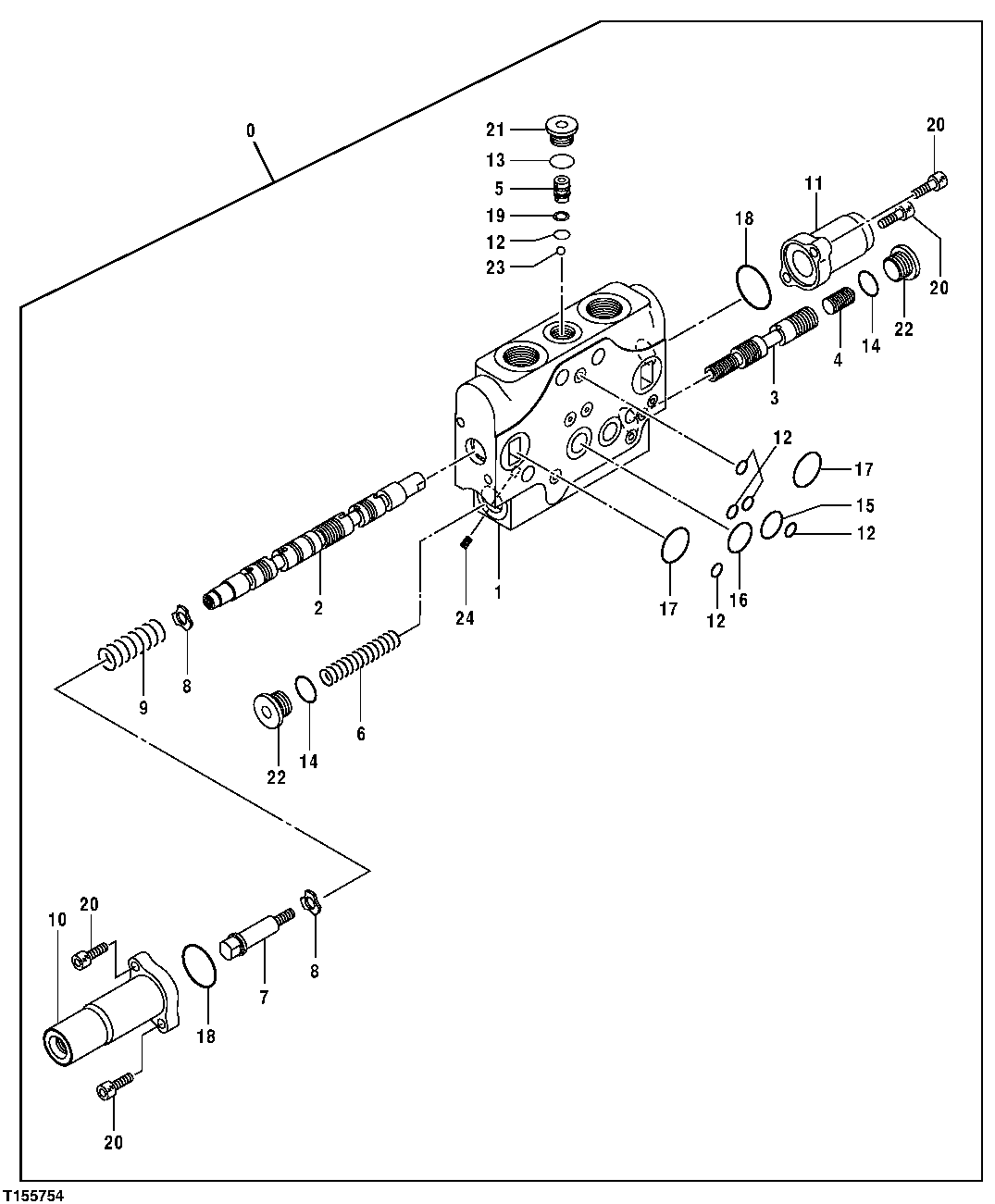 Схема запчастей John Deere 554 - 175 - Main Control Valve Components - Propel Sections (Right and Left) 3360 HYDRAULIC SYSTEM