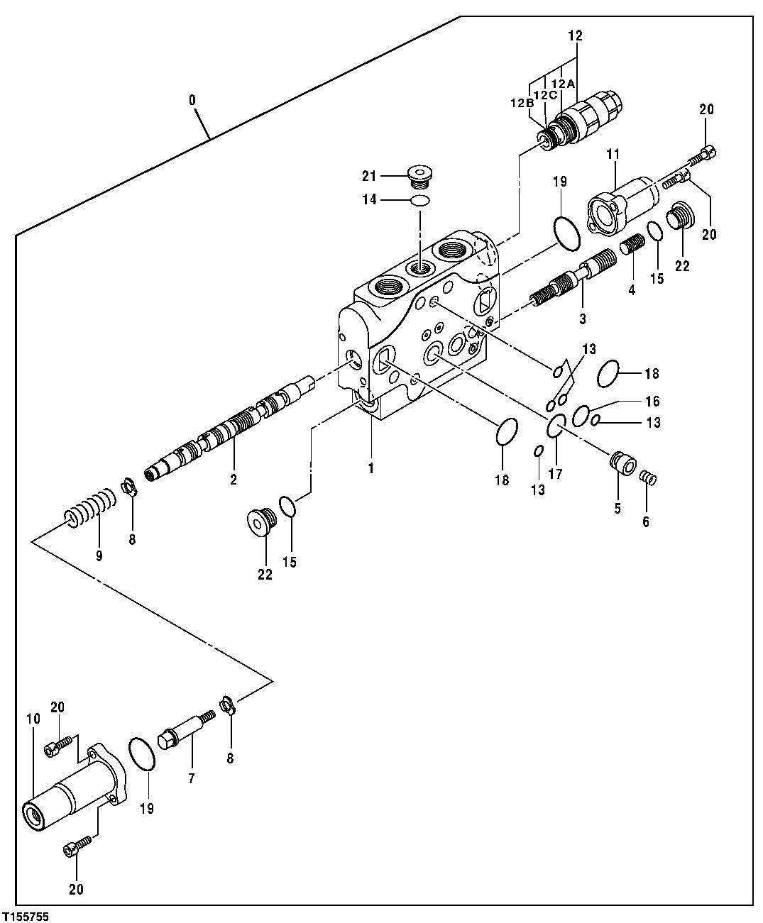 Схема запчастей John Deere 554 - 176 - Main Control Valve Components - Blade Section 3360 HYDRAULIC SYSTEM