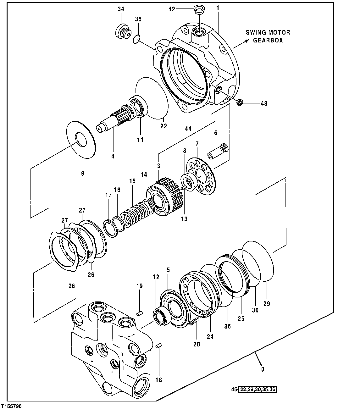 Схема запчастей John Deere 554 - 206 - Swing Motor Components 4360 Hydraulics