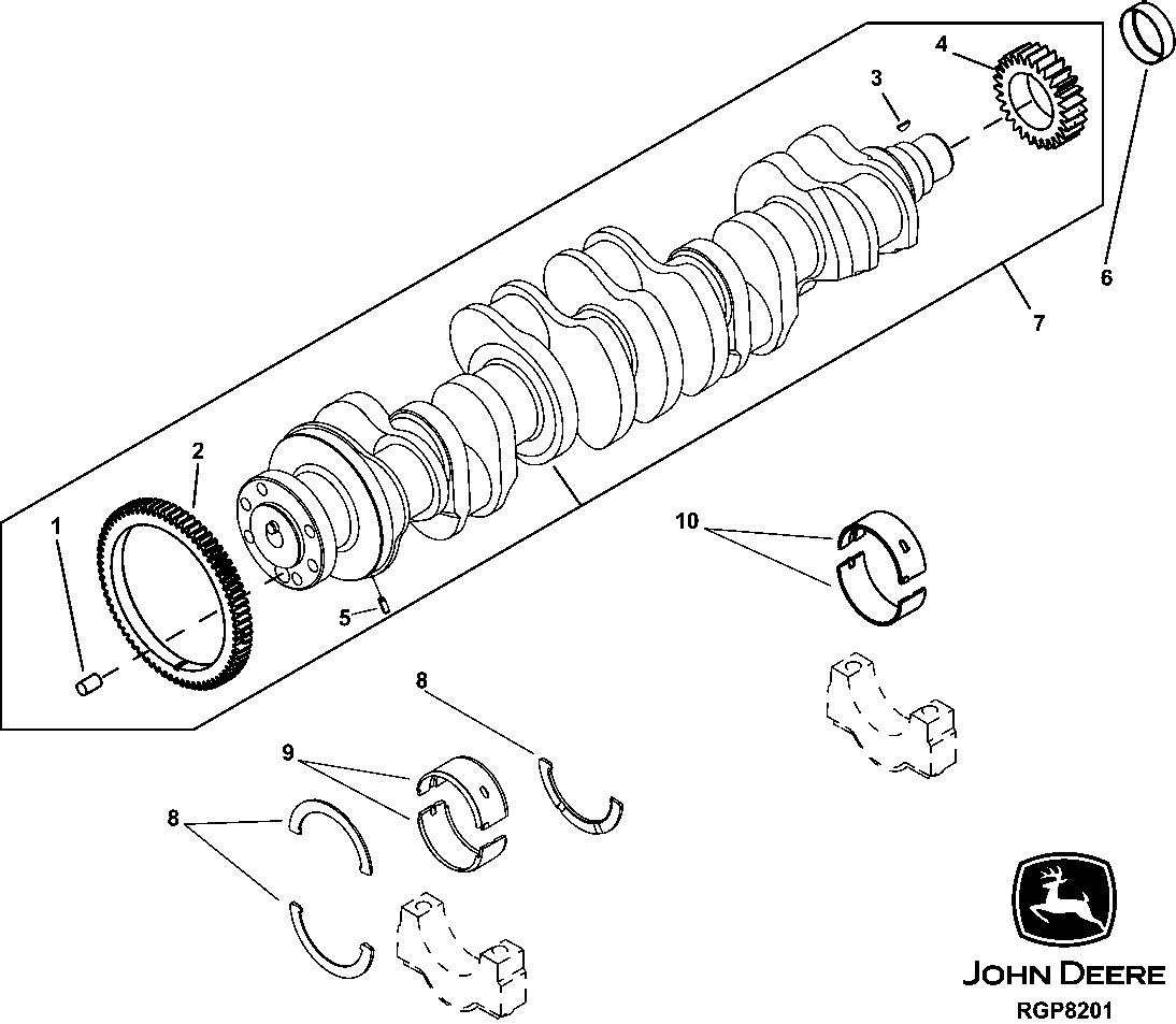 Схема запчастей John Deere 35C RTS - 41 - 4701 CRANKSHAFT, MAIN BEARING 0400A 6081HT002 6081HT002 6081HT002