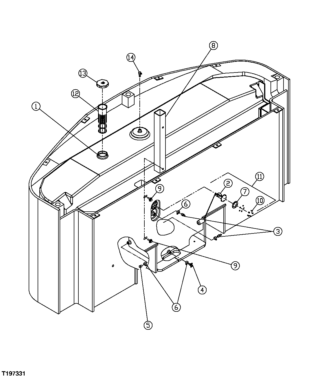 Схема запчастей John Deere 35C RTS - 181 - FUEL TANK AND FUEL LEVEL SENSOR (SN. -350022) 0564 FUEL TANK