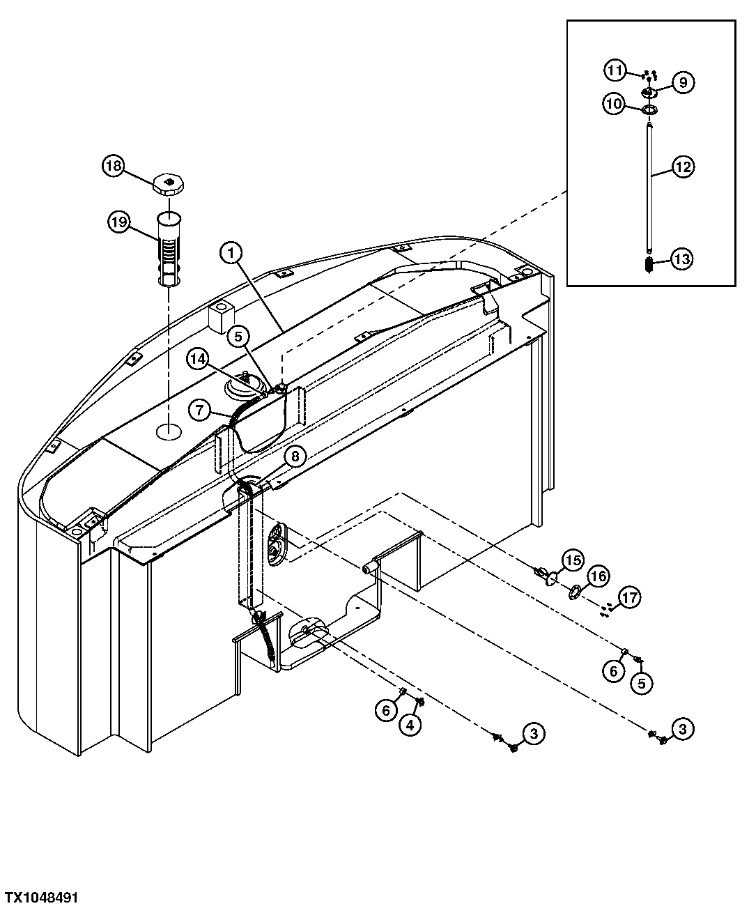 Схема запчастей John Deere 35C RTS - 182 - FUEL TANK AND FUEL LEVEL SENDER (SN. 350023- ) 0564 FUEL TANK