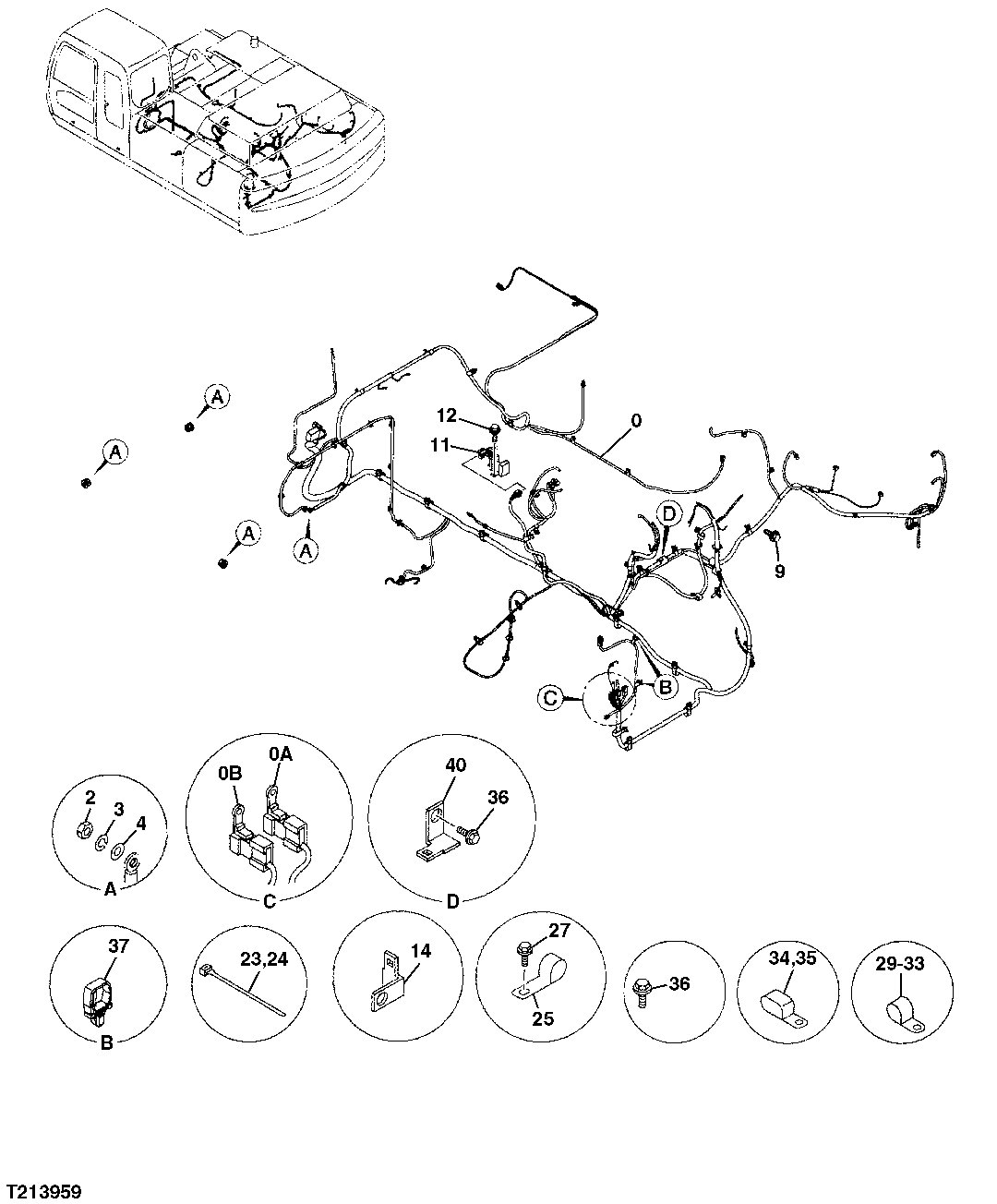Схема запчастей John Deere 35C RTS - 215 - Wiring Harness 1674 WIRING HARNESS AND SWITCHES