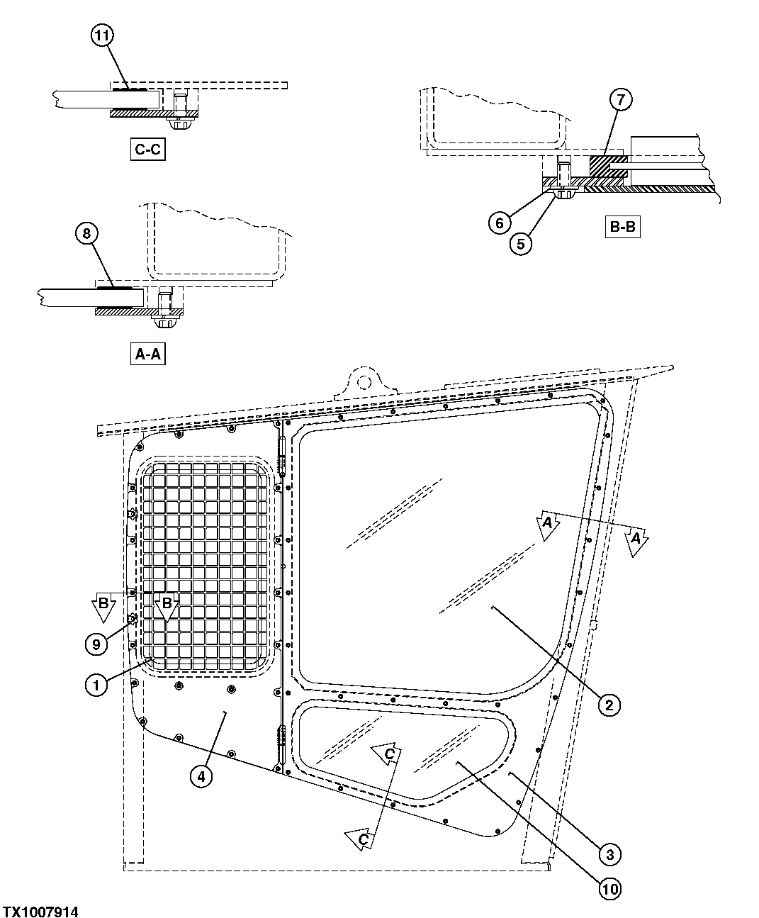 Схема запчастей John Deere 35C RTS - 326 - FORESTRY CAB RIGHT SIDE WINDOWS (S.N. -350075) 1810B SIDE ENTRY CAB