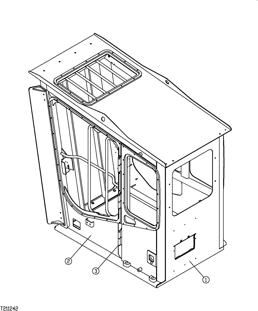 Схема запчастей John Deere 35C RTS - 337 - SIDE ENTRY CAB DOOR PANELING, HINGE AND INSIDE LATCH (SN 350000-350058) 1810B SIDE ENTRY CAB