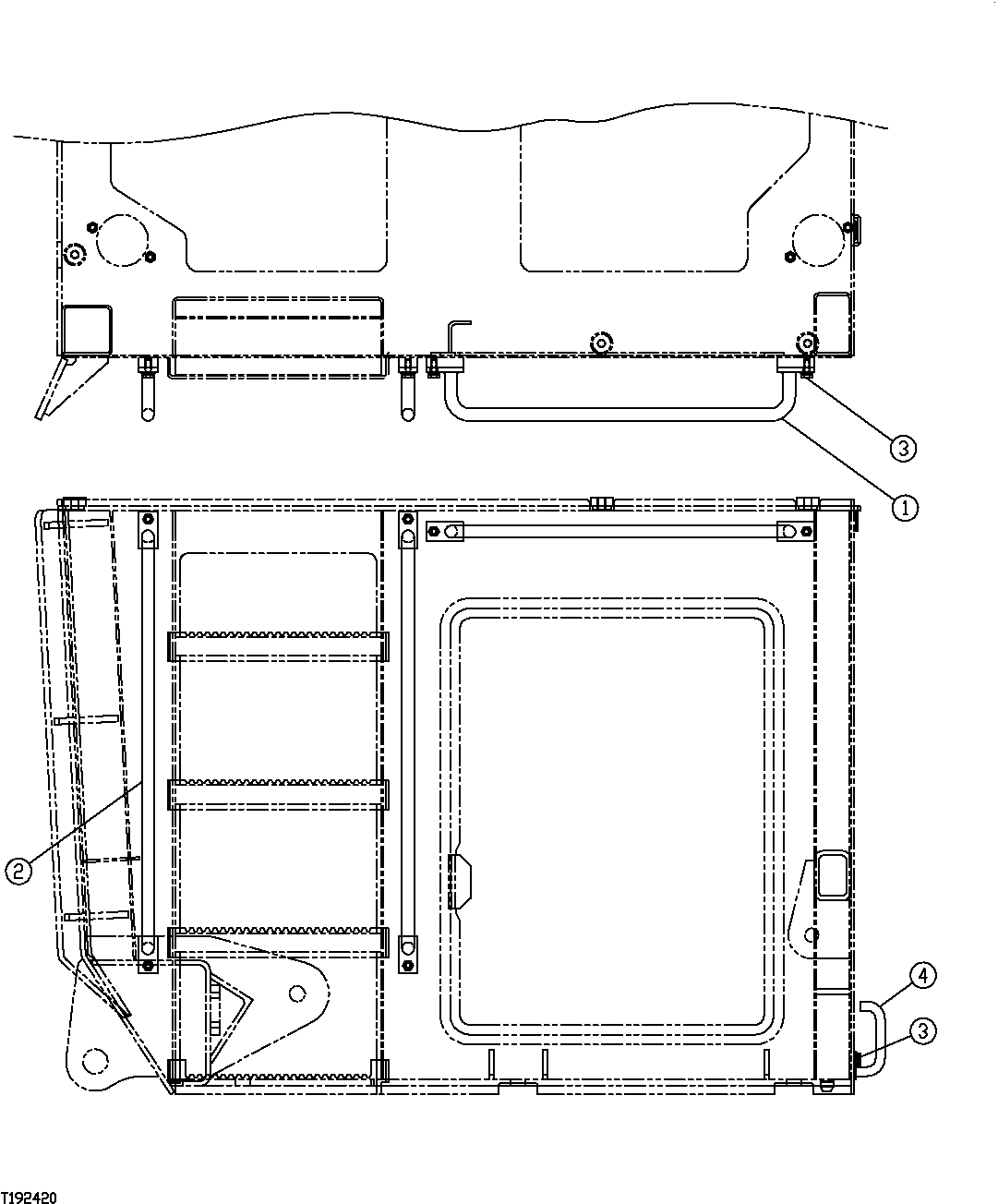 Схема запчастей John Deere 35C RTS - 351 - SIDE ENTRY CAB 48 INCH RISER HANDRAILS 1822B SIDE ENTRY CAB HANDRAILS AND STEPS
