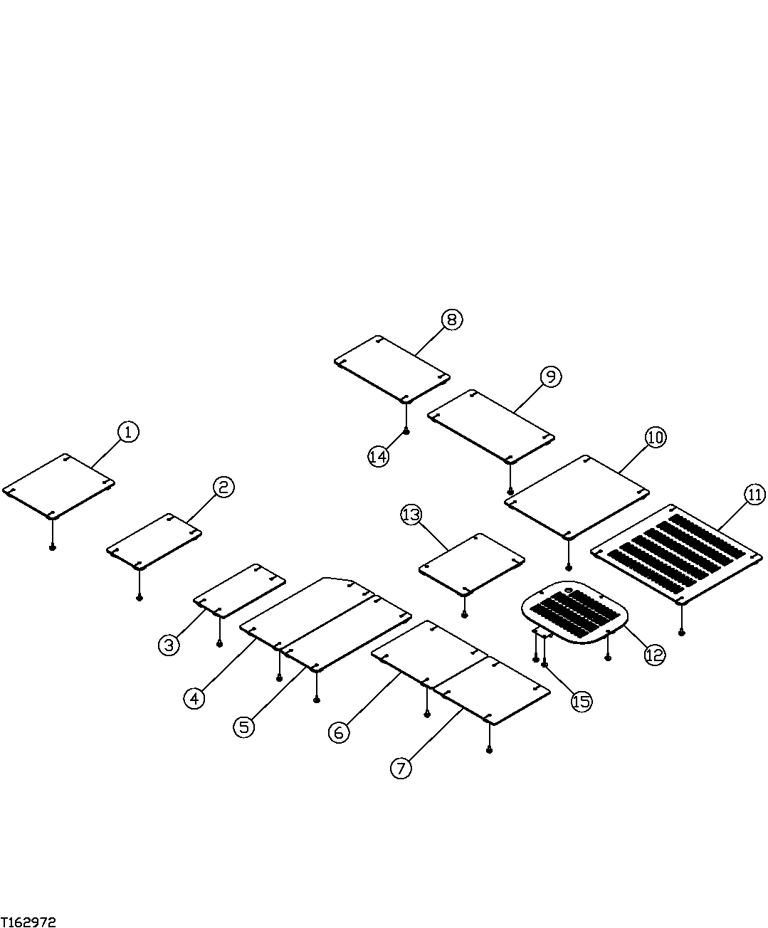 Схема запчастей John Deere 35C RTS - 420 - BOTTOM PROTECTION COVERS 1910 HOOD OR ENGINE ENCLOSURE