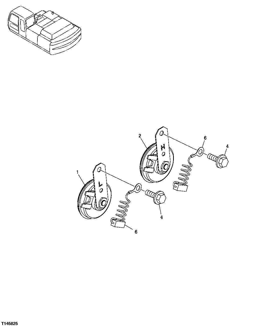 Схема запчастей John Deere 35C RTS - 434 - HORN AND WIRING HARNESS 2004 WARNING DEVICES INCLUDING HORN & REVERSE ALARM