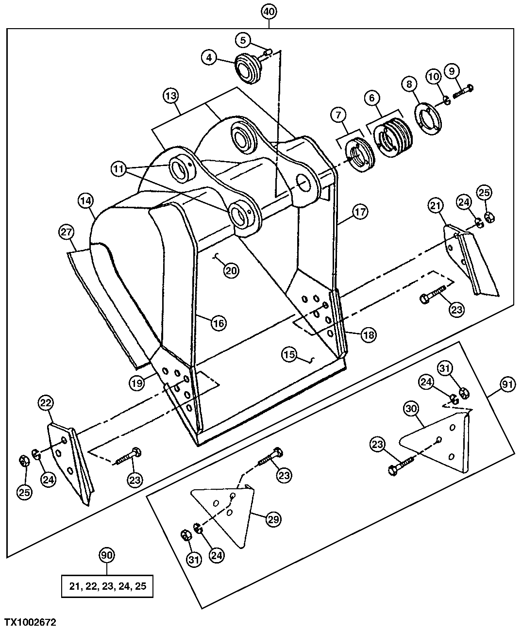 Схема запчастей John Deere 35C RTS - 459 - SEVERE DUTY PLATE LIP BUCKET (ALSO ORDER BUCKET TOOTH ASSEMBLIES) 3302 BUCKET WITH TEETH