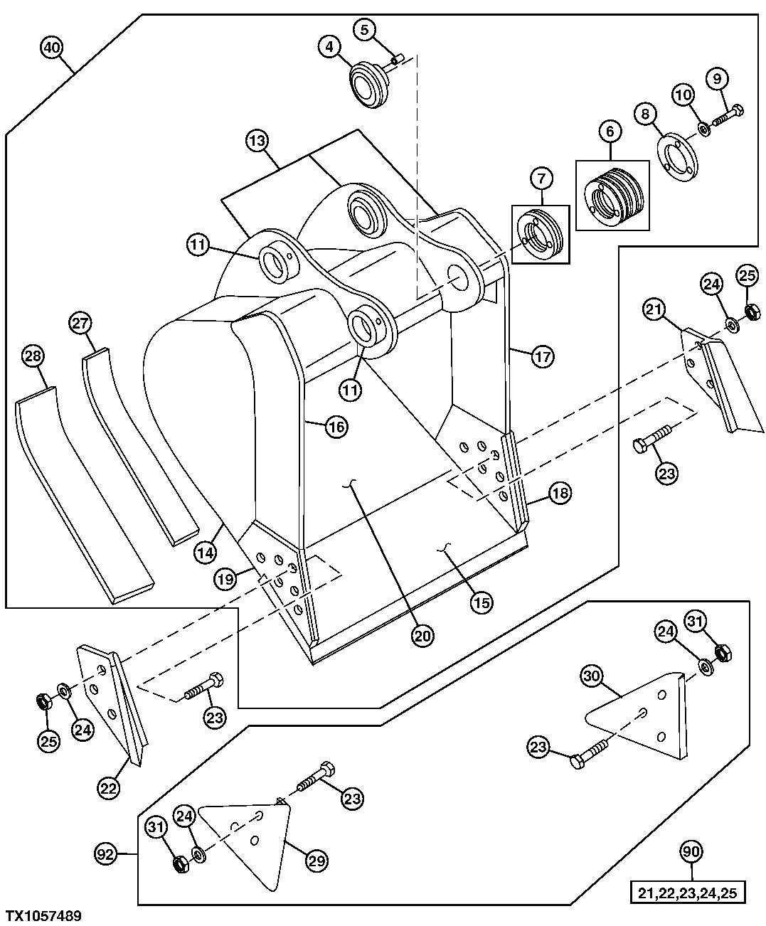 Схема запчастей John Deere 35C RTS - 460 - HEAVY DUTY HIGH CAPACITY BUCKET (ALSO ORDER BUCKET TOOTH ASSEMBLIES) 3302 BUCKET WITH TEETH