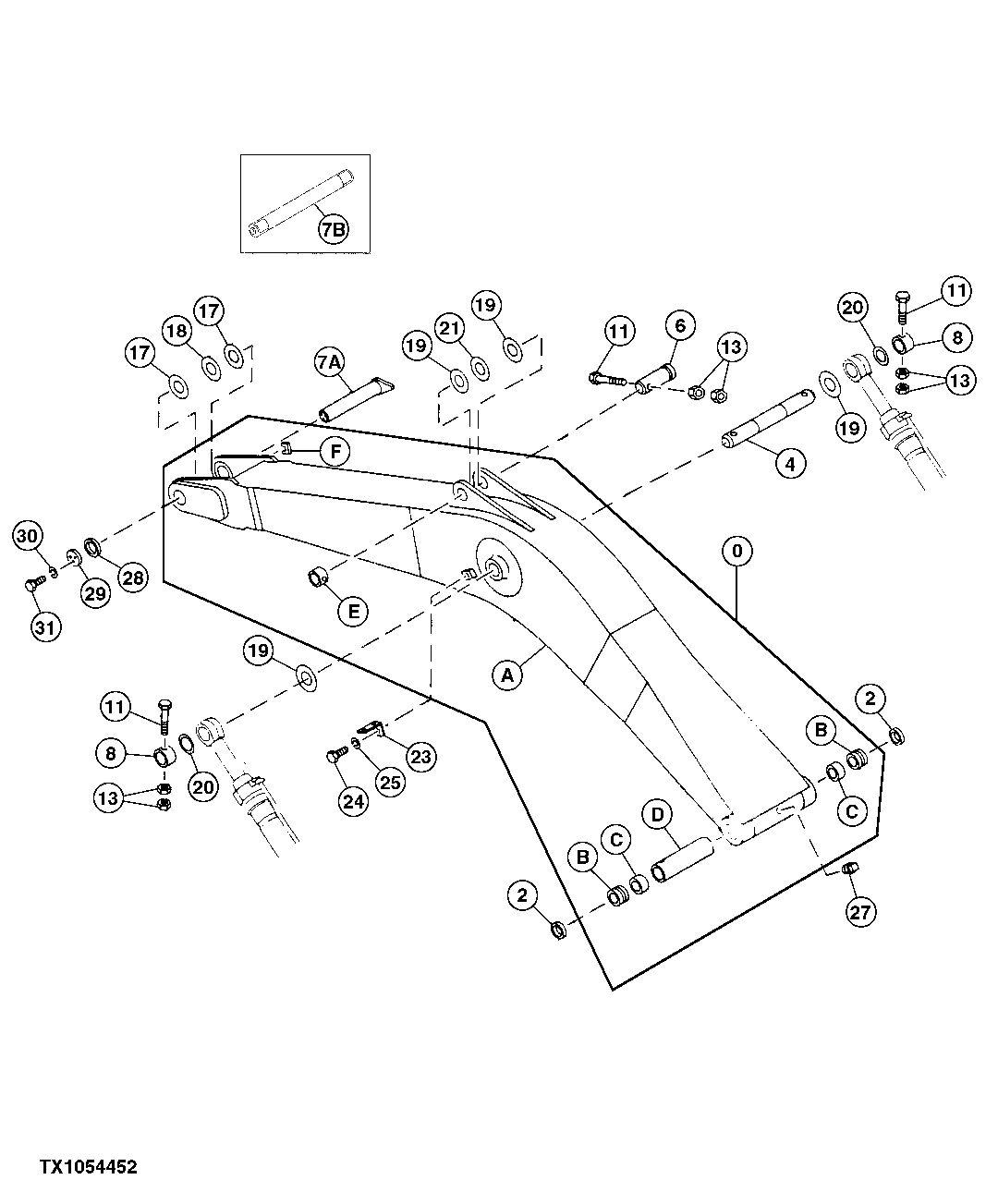 Схема запчастей John Deere 35C RTS - 481 - EXCAVATOR BOOM ASSEMBLY, BUSHINGS AND PINS 3344 BOOMS