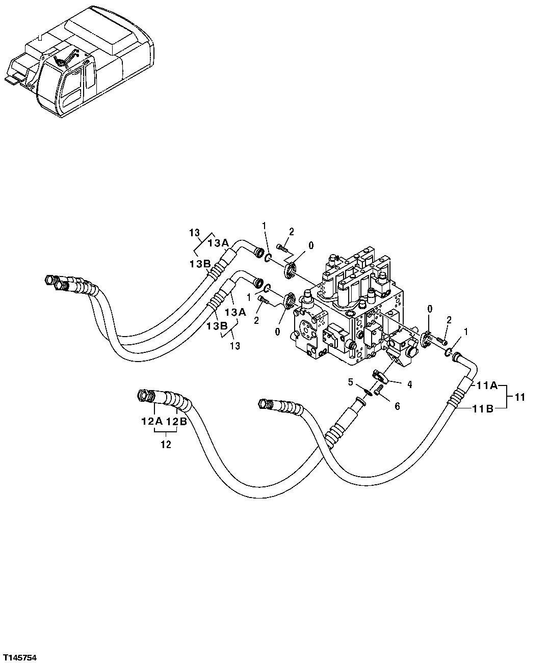 Схема запчастей John Deere 35C RTS - 487 - CONTROL VALVE HOSES TO BOOM LINES (ARM AND BUCKET CYLINDER) 3360 HYDRAULIC SYSTEM