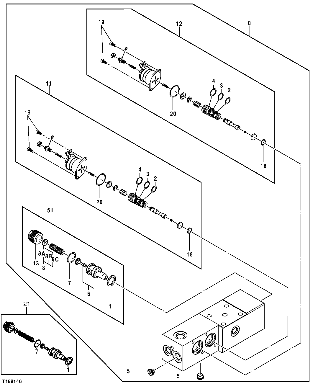 Схема запчастей John Deere 35C RTS - 502 - SOLENOID VALVE COMPONENTS 3360 HYDRAULIC SYSTEM