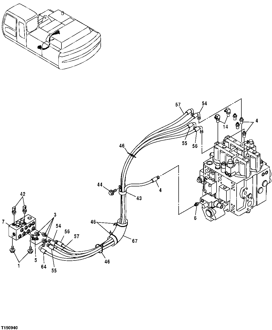 Схема запчастей John Deere 35C RTS - 508 - PILOT HOSES (FLOW REGULATING VALVE TO TOP OF CONTROL VALVE) 3360 HYDRAULIC SYSTEM