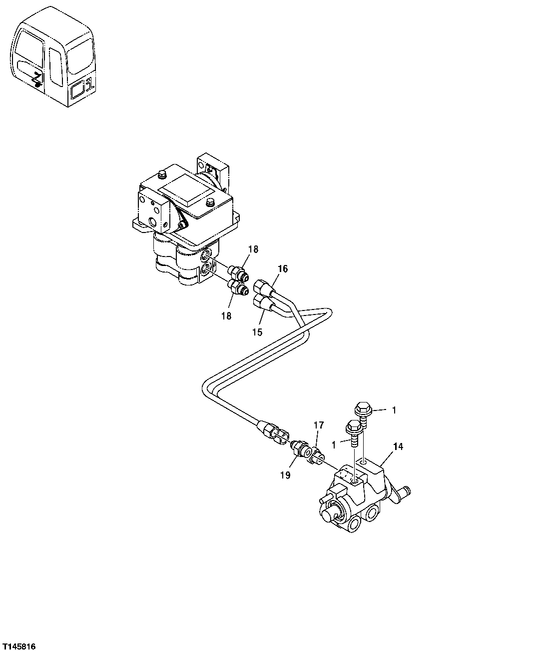 Схема запчастей John Deere 35C RTS - 513 - PILOT LINES (PILOT SHUTOFF VALVE TO PROPEL PILOT CONTROLLER) 3360 HYDRAULIC SYSTEM
