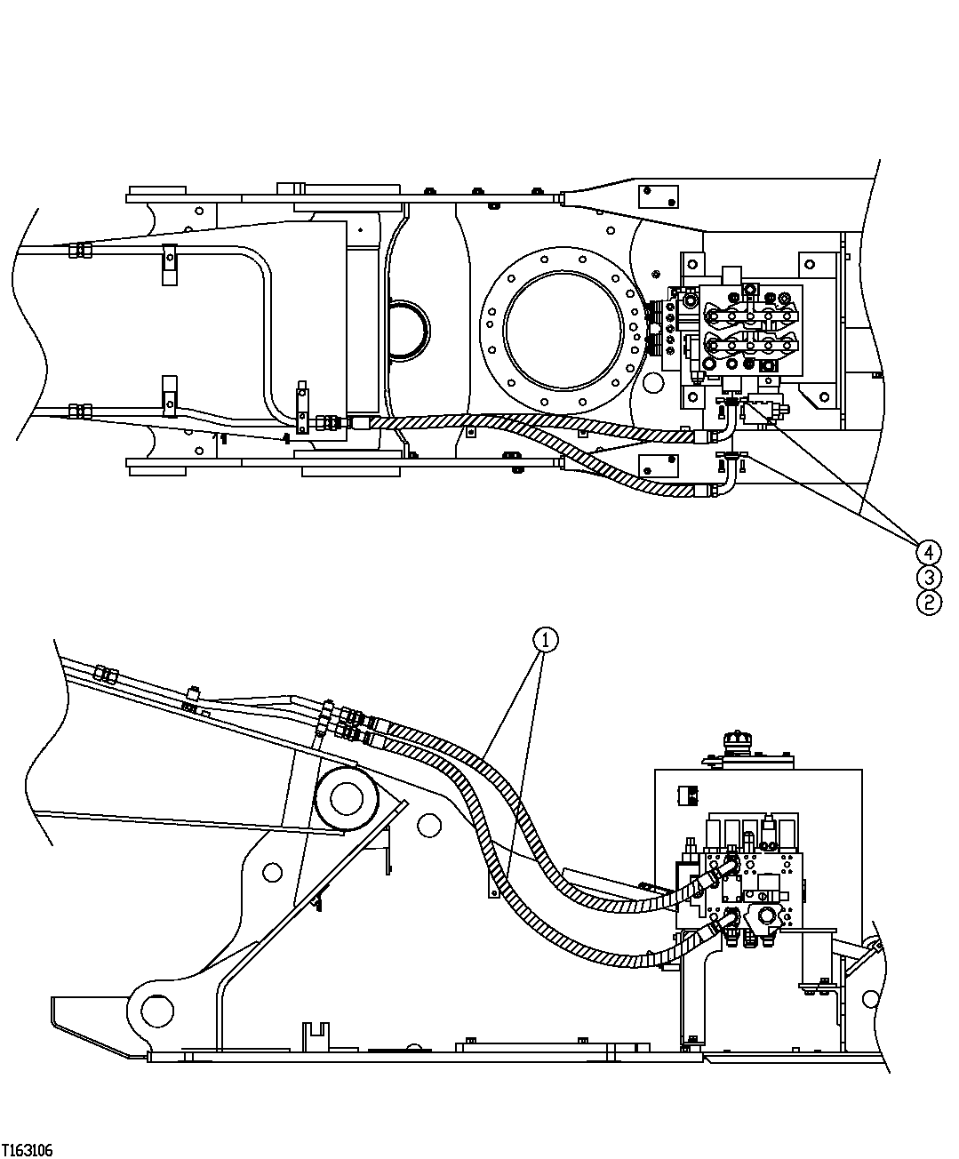 Схема запчастей John Deere 35C RTS - 544 - CONTROL VALVE TO BOOM LINE HOSES (SINGLE FUNCTION) (EXCAVATOR BOOM) 3360 HYDRAULIC SYSTEM