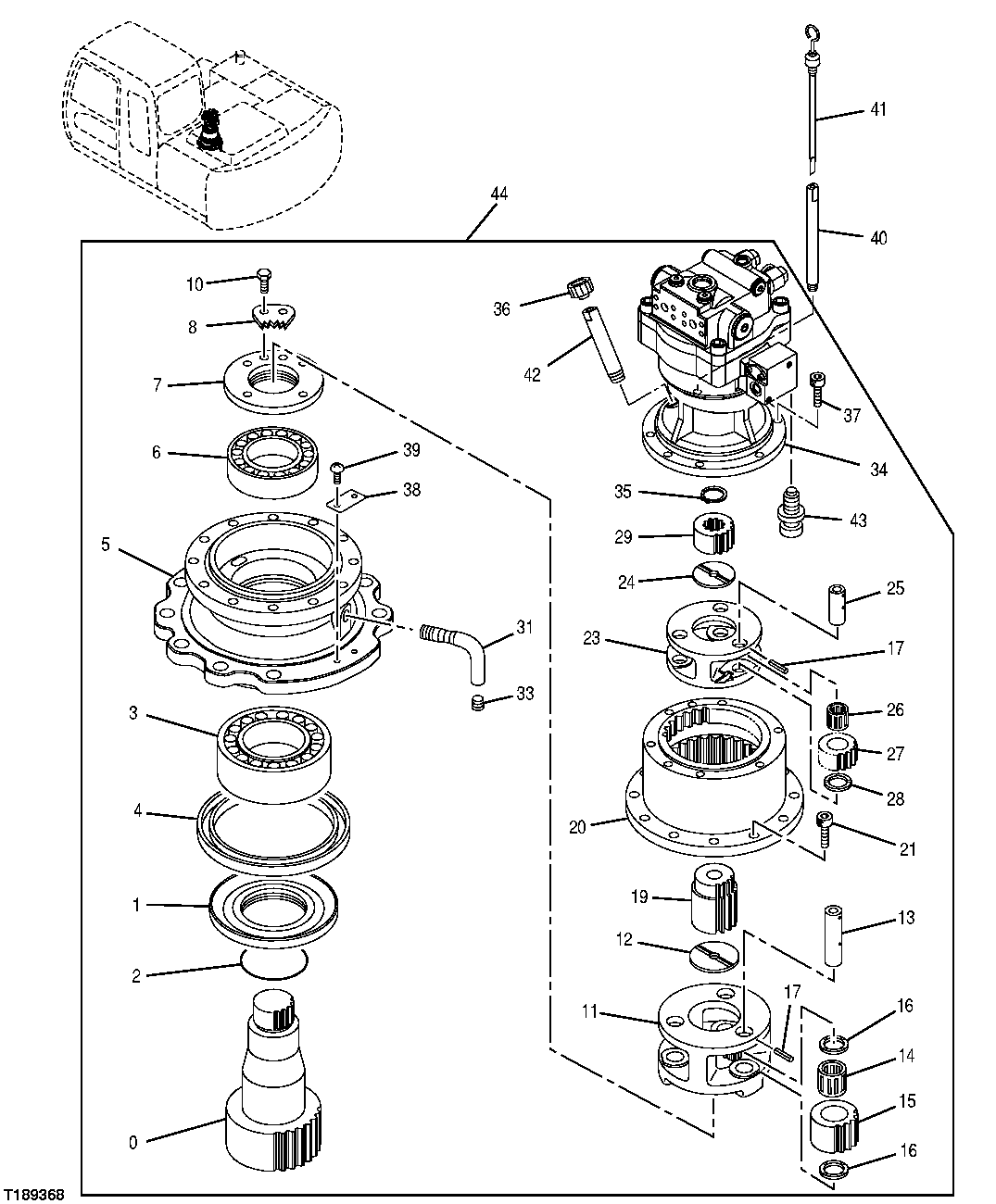 Схема запчастей John Deere 35C RTS - 566 - SWING GEAR BOX COMPONENTS (OPTIONAL DUAL SWING MOTOR) 4360 HYDRAULICS