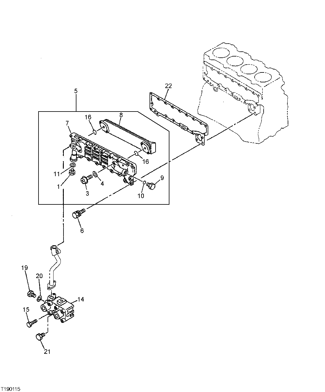 Схема запчастей John Deere 25CLC RTS - 38 - ENGINE OIL COOLER 0419 ENGINE OIL COOLER