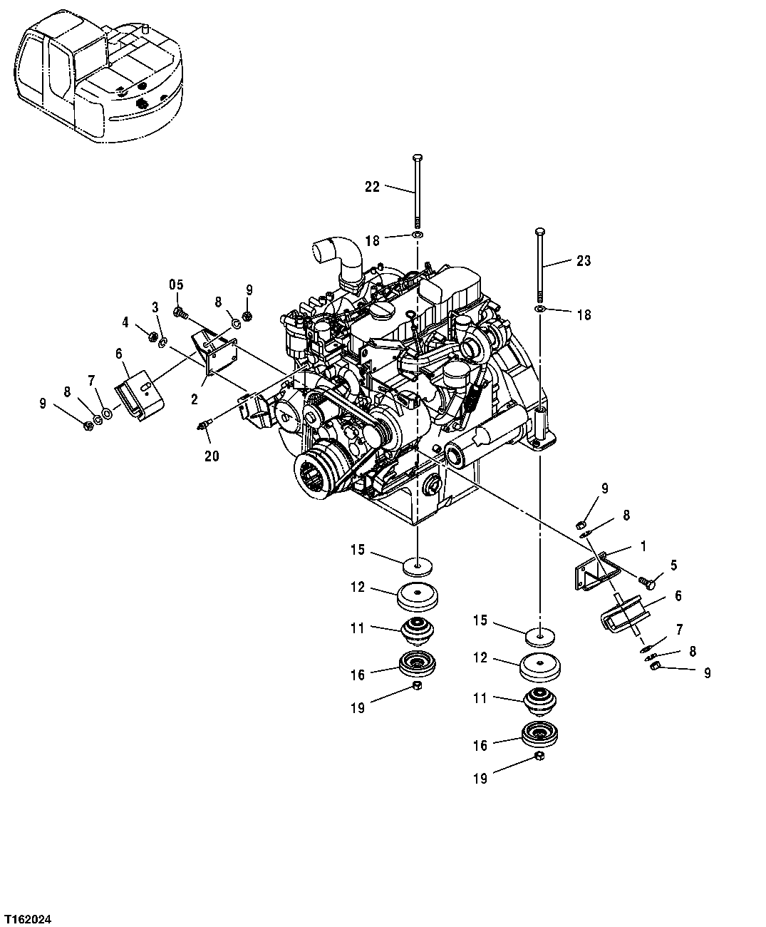 Схема запчастей John Deere 25CLC RTS - 64 - ENGINE MOUNTING 0540 ENGINE MOUNTING